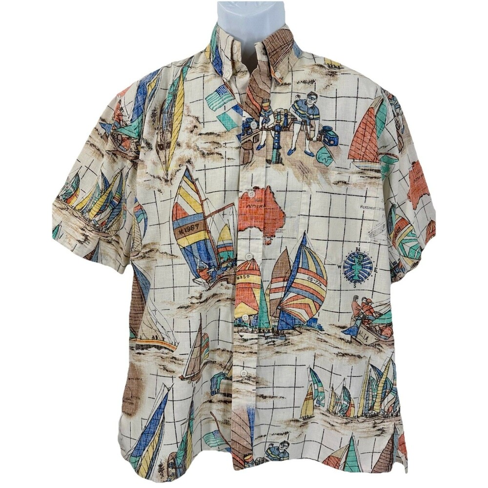 Reyn Spooner VTG 80’s Shirt Australia Sailing America’s Cup Aloha Map XL